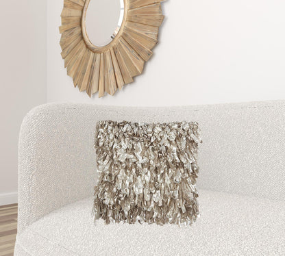 Shiny Taupe Shaggy Throw Pillow