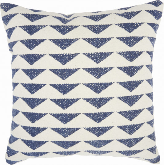20" Navy Blue And Ivory Triangles Throw Pillow