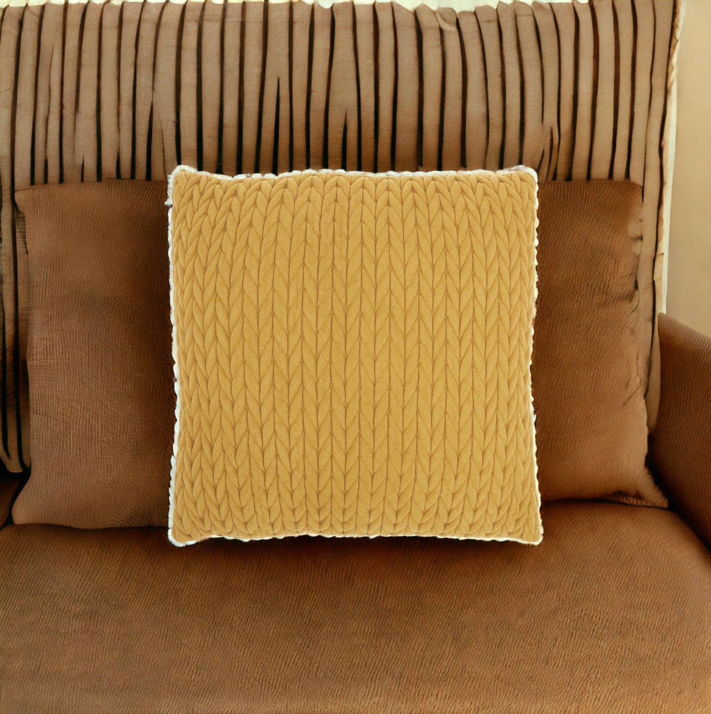 18" X 18" Mustard Yellow Braided Polyester Zippered Pillow