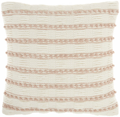 Blush And Ivory Textured Stripes Throw Pillow