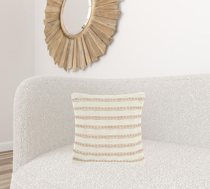 Blush And Ivory Textured Stripes Throw Pillow