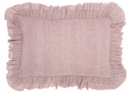 Dainty Ruffle Edged Pink Lumbar Pillow