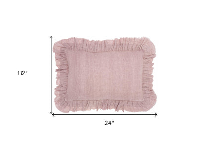 Dainty Ruffle Edged Pink Lumbar Pillow