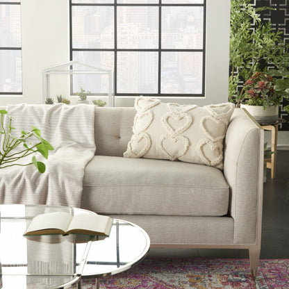 Whimsical Heart Detail Off White Lumbar Pillow