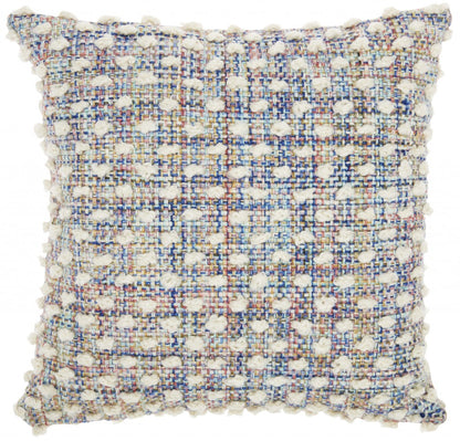 18" Ivory Blue Green Multi Woven Detailed Throw Pillow