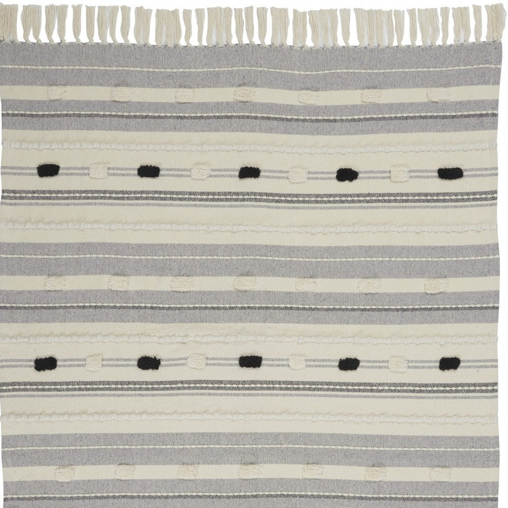 Boho Tribal Black Gray Ivory Cotton Accent Throw Blanket