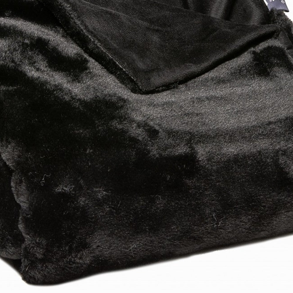 Black Faux Fur Solid Color Plush Throw