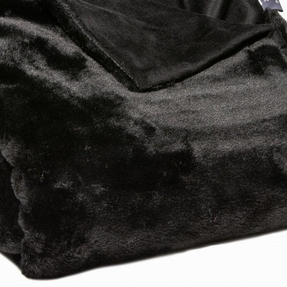 Black Faux Fur Solid Color Plush Throw