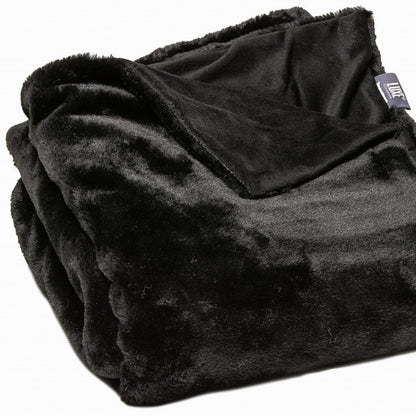 Black Faux Fur Solid Color Plush Throw