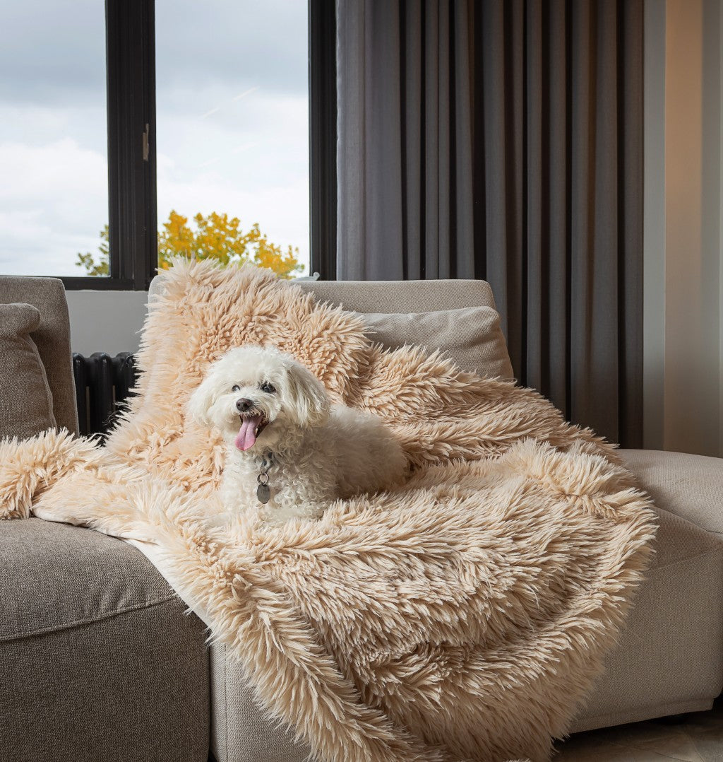Beige Wool Solid Color Plush Throw