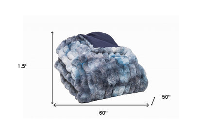 Chunky Sectioned Shades Of Blue Faux Fur Throw Blanket