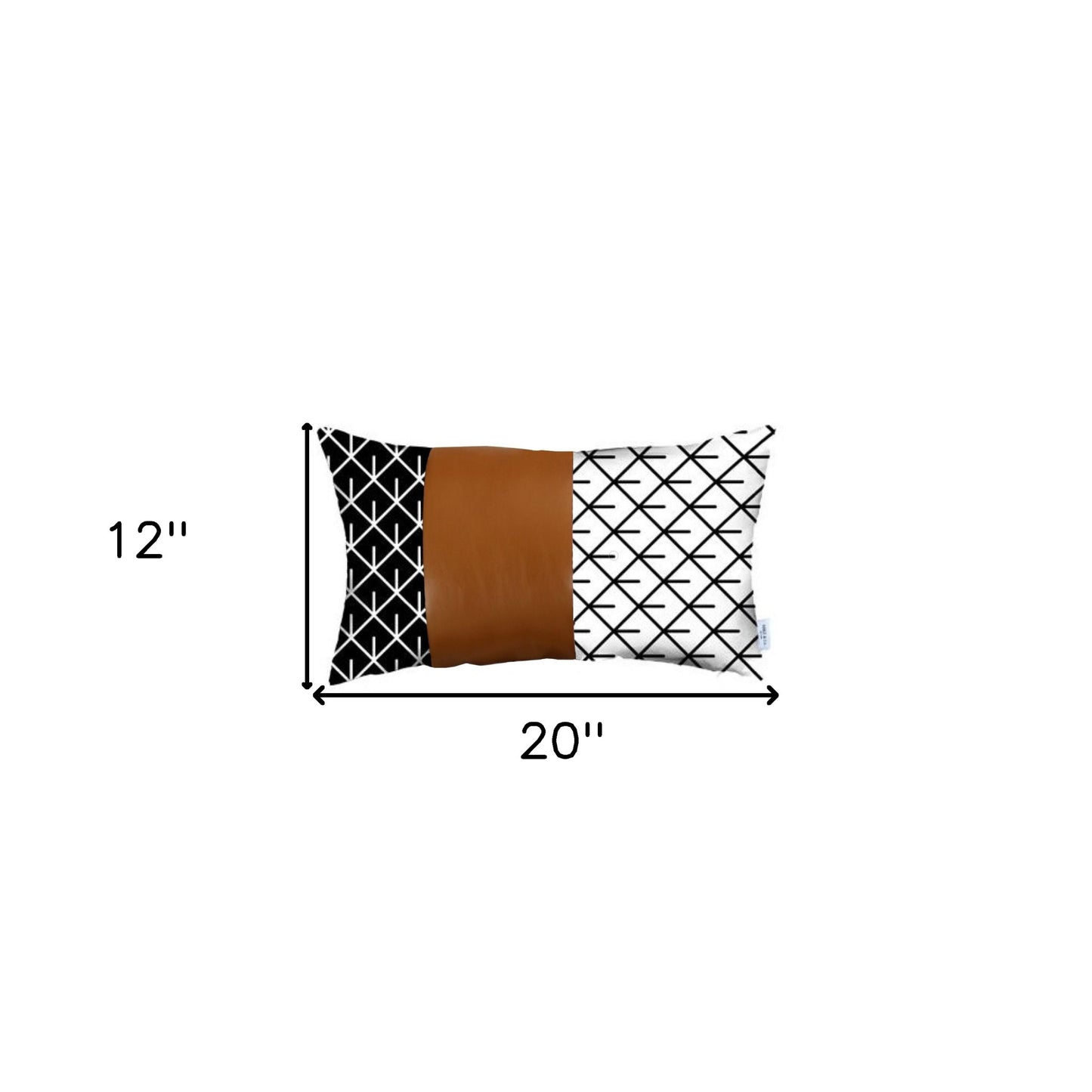 Reverse Black And White And Brown Faux Leather Lumbar Pillow Cover