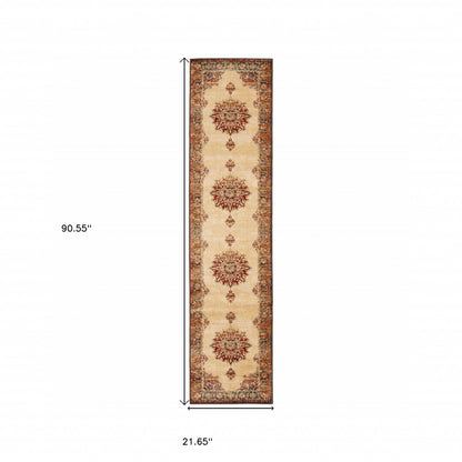 5’ X 7’ Gold And Orage Floral Medallionarea Rug