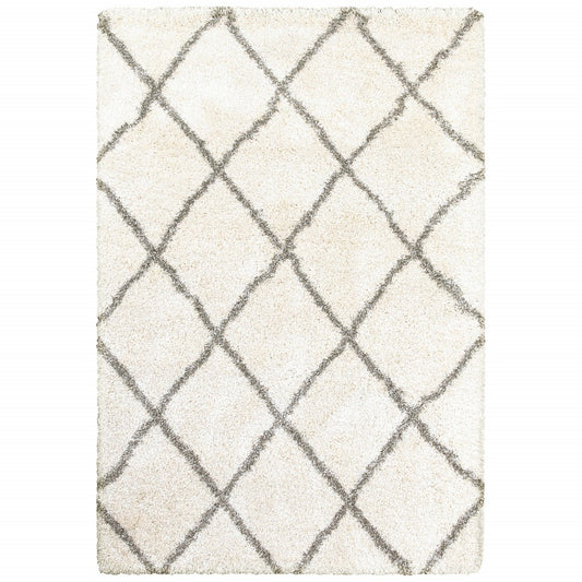 8’ X 11’ Ivory And Gray Geometric Lattice Area Rug