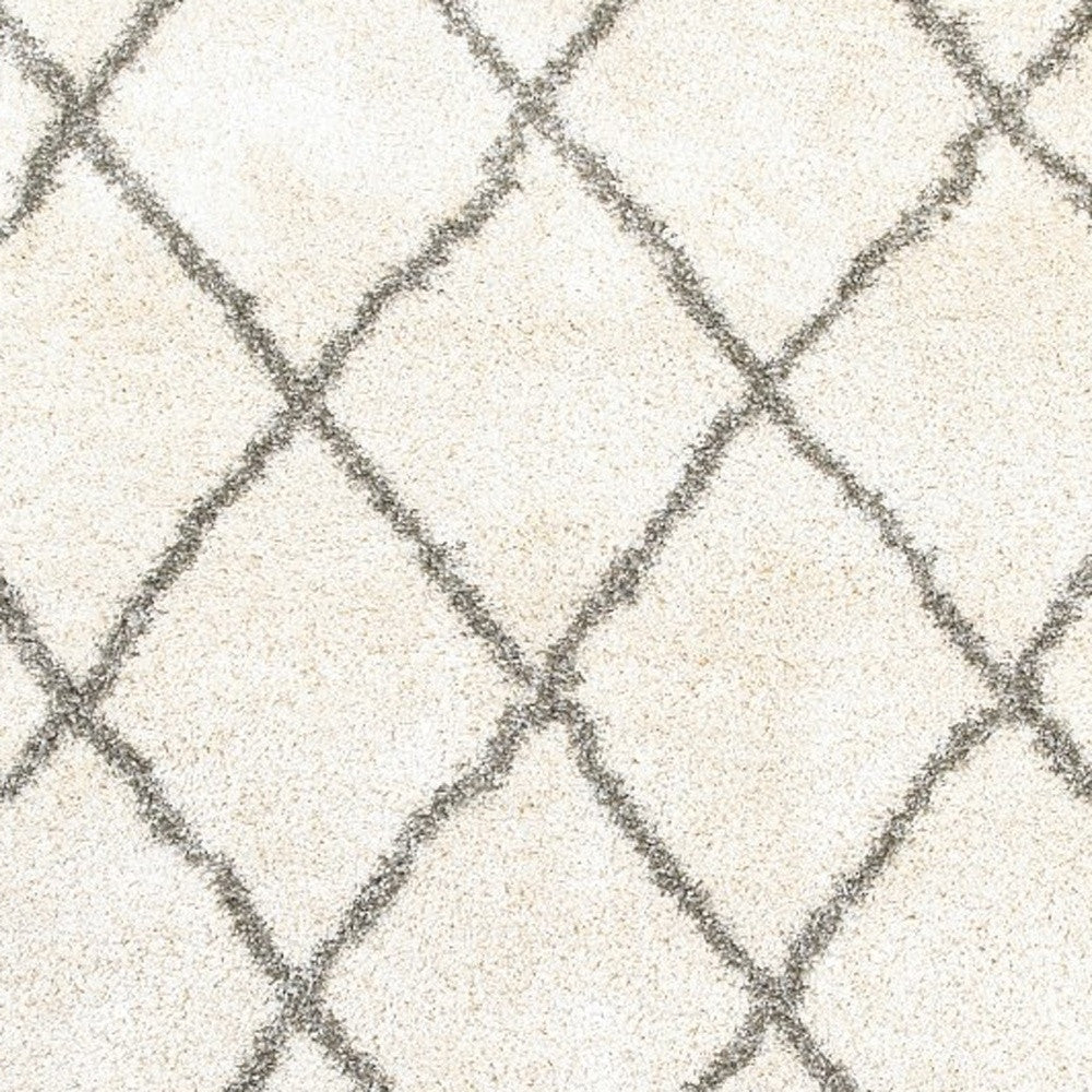 8’ X 11’ Ivory And Gray Geometric Lattice Area Rug