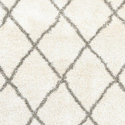 8’ X 11’ Ivory And Gray Geometric Lattice Area Rug