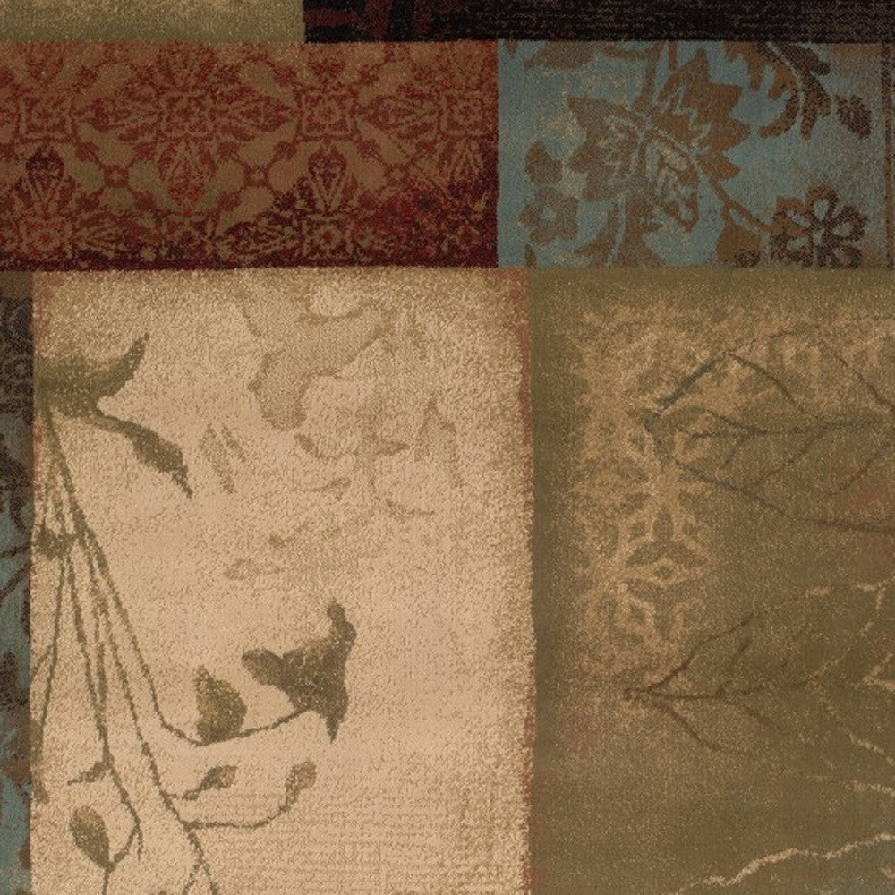 2’ X 8’ Beige And Brown Floral Block Pattern Runner Rug