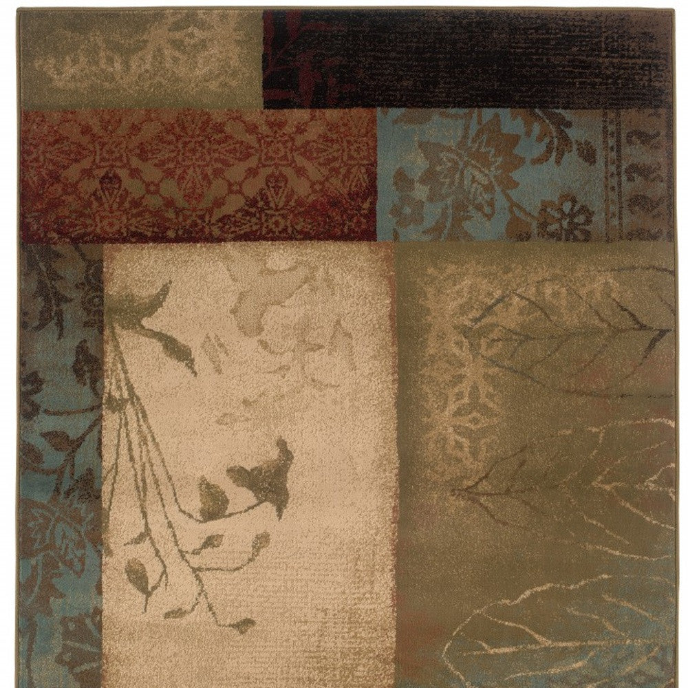 2’ X 8’ Beige And Brown Floral Block Pattern Runner Rug