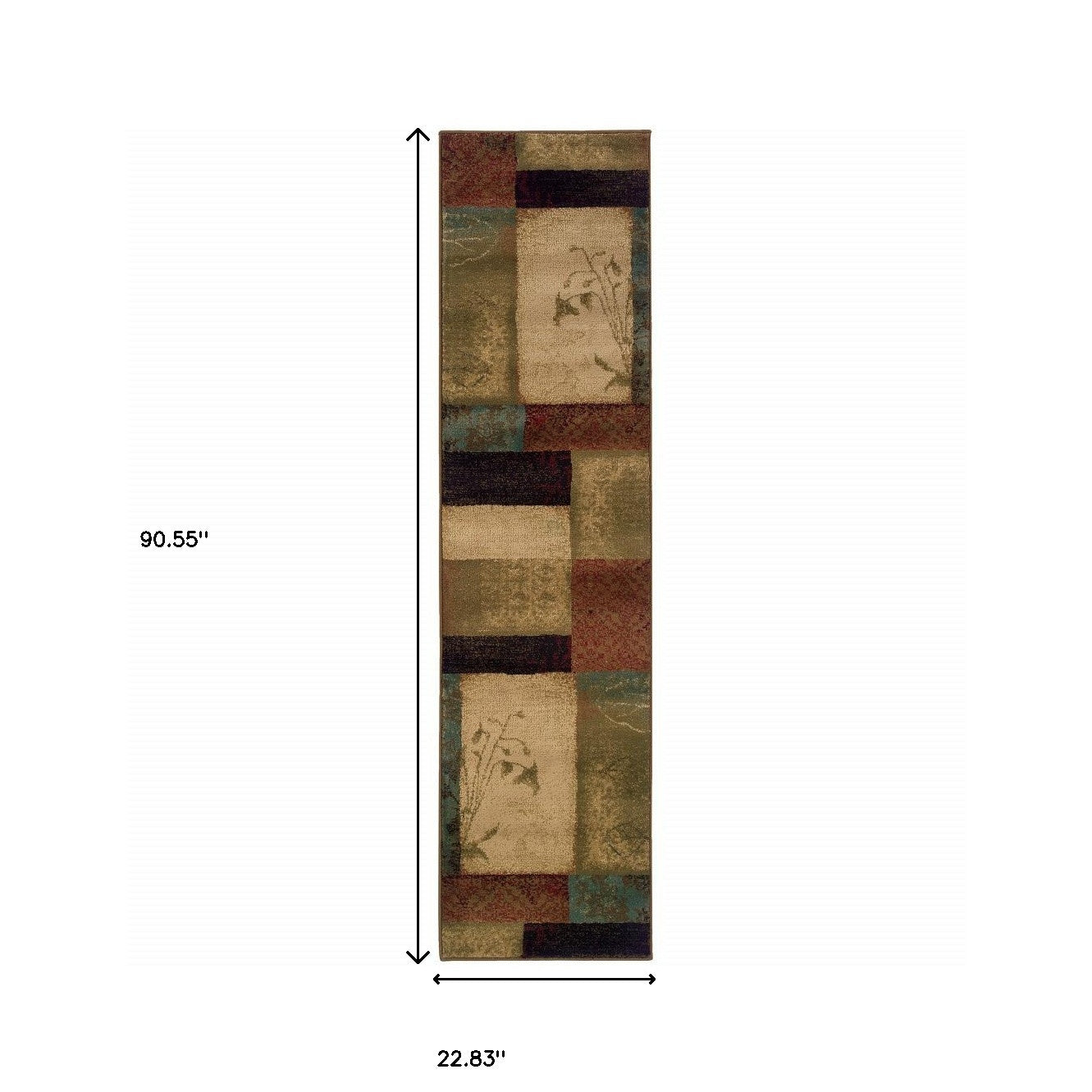 2’ X 8’ Beige And Brown Floral Block Pattern Runner Rug