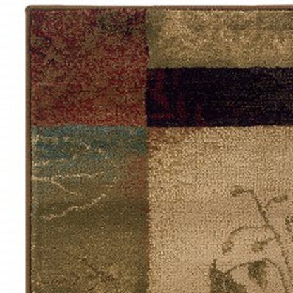 2’ X 8’ Beige And Brown Floral Block Pattern Runner Rug