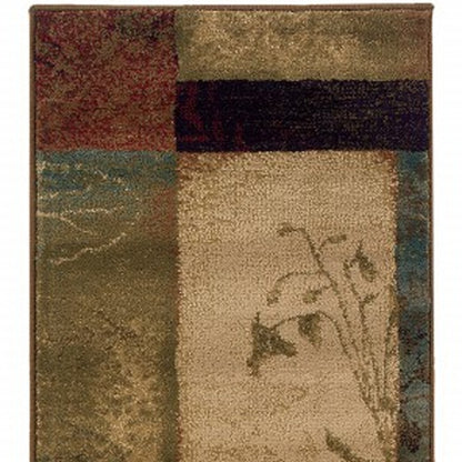 2’ X 8’ Beige And Brown Floral Block Pattern Runner Rug