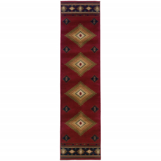 2’ X 3’ Red And Beige Ikat Pattern Scatter Rug