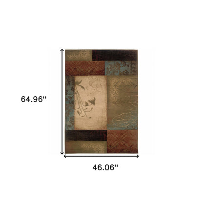 2’ X 8’ Beige And Brown Floral Block Pattern Runner Rug