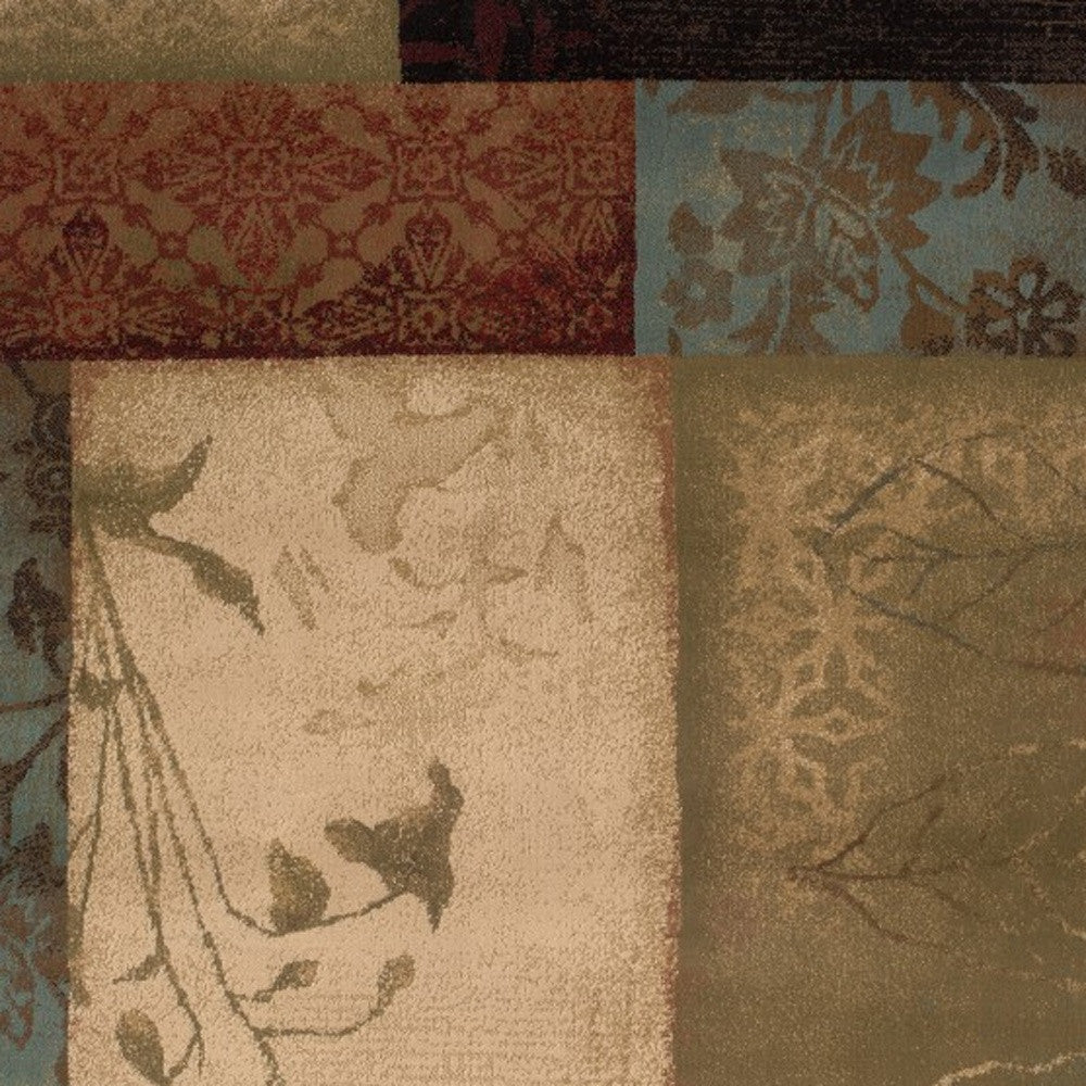 2’ X 8’ Beige And Brown Floral Block Pattern Runner Rug