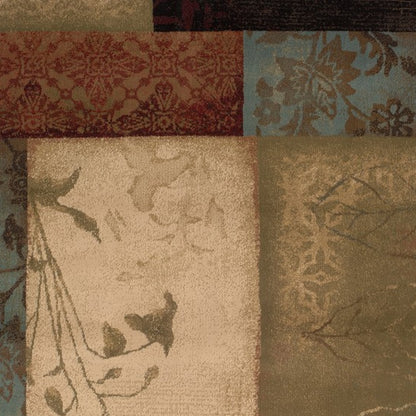 2’ X 8’ Beige And Brown Floral Block Pattern Runner Rug