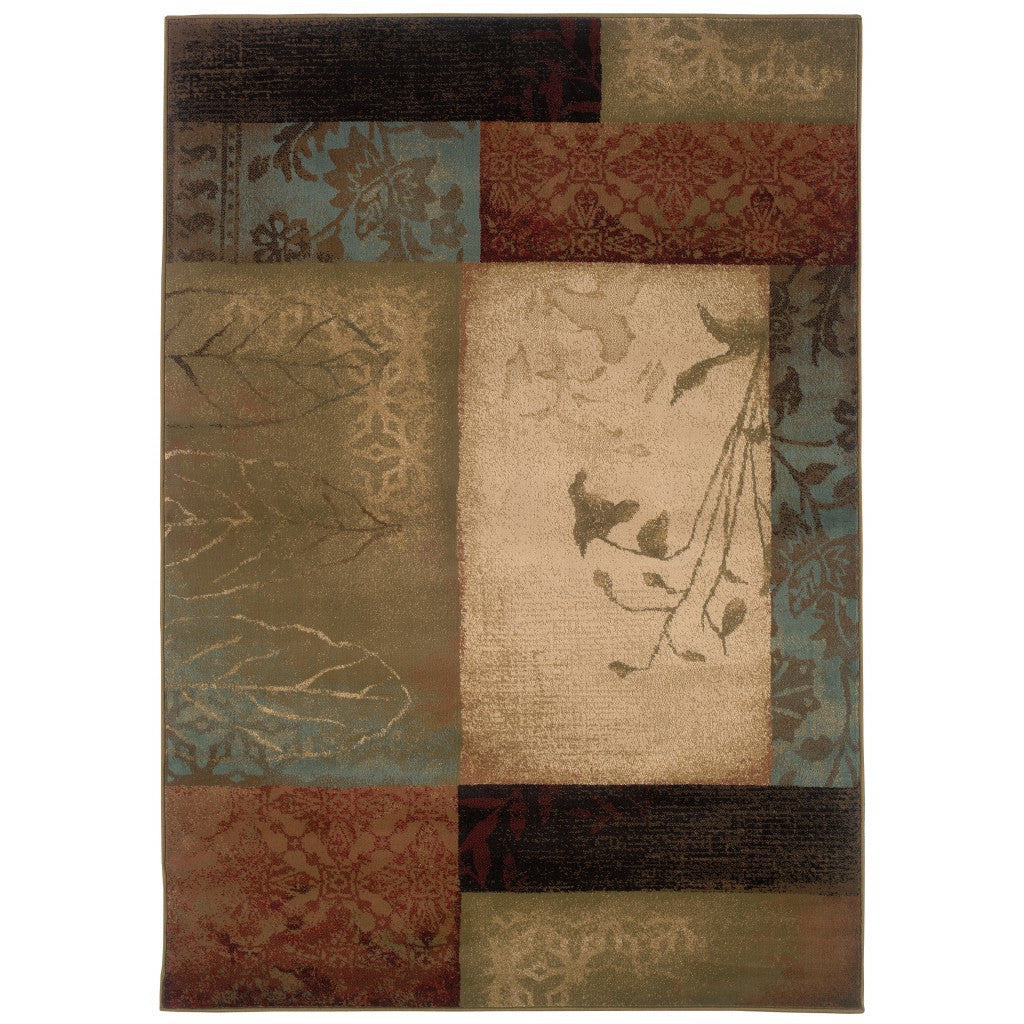 2’ X 8’ Beige And Brown Floral Block Pattern Runner Rug