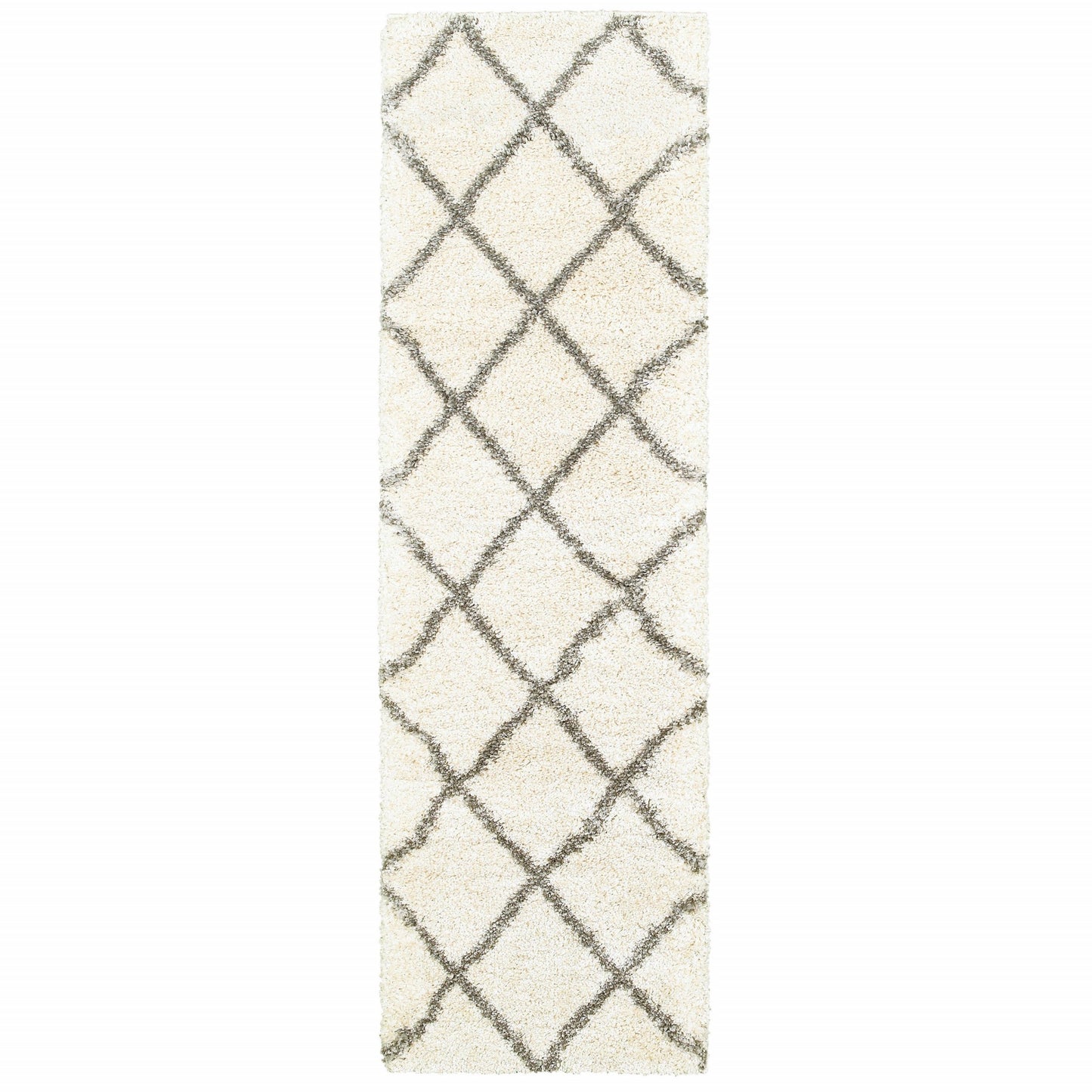 8’ X 11’ Ivory And Gray Geometric Lattice Area Rug