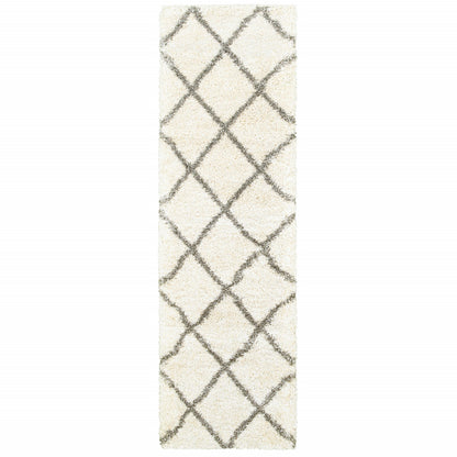 8’ X 11’ Ivory And Gray Geometric Lattice Area Rug