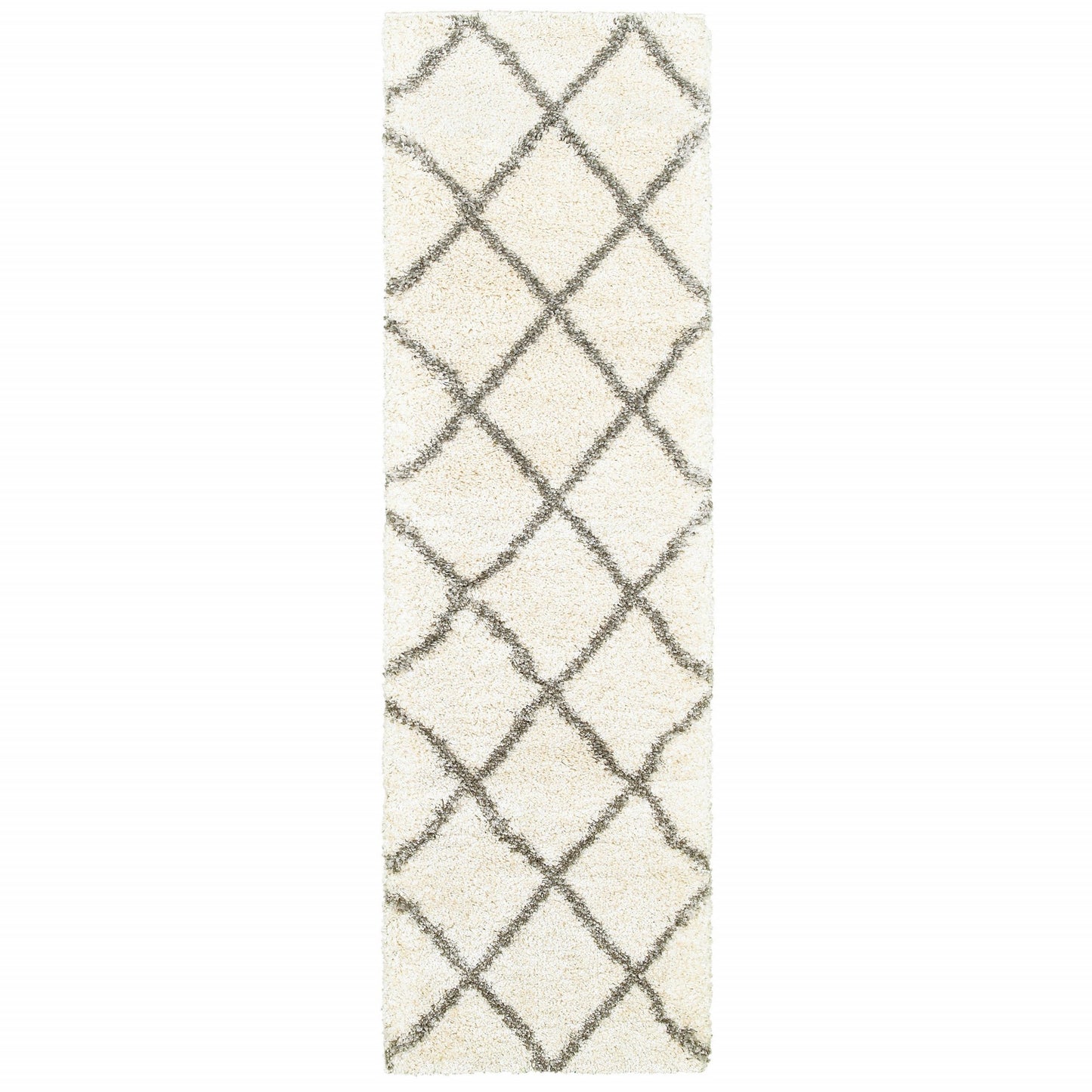 8’ X 11’ Ivory And Gray Geometric Lattice Area Rug