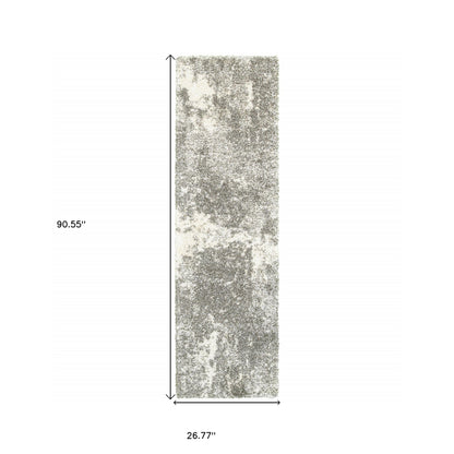 5’ X 8’ Gray And Ivory Distressed Abstract Area Rug