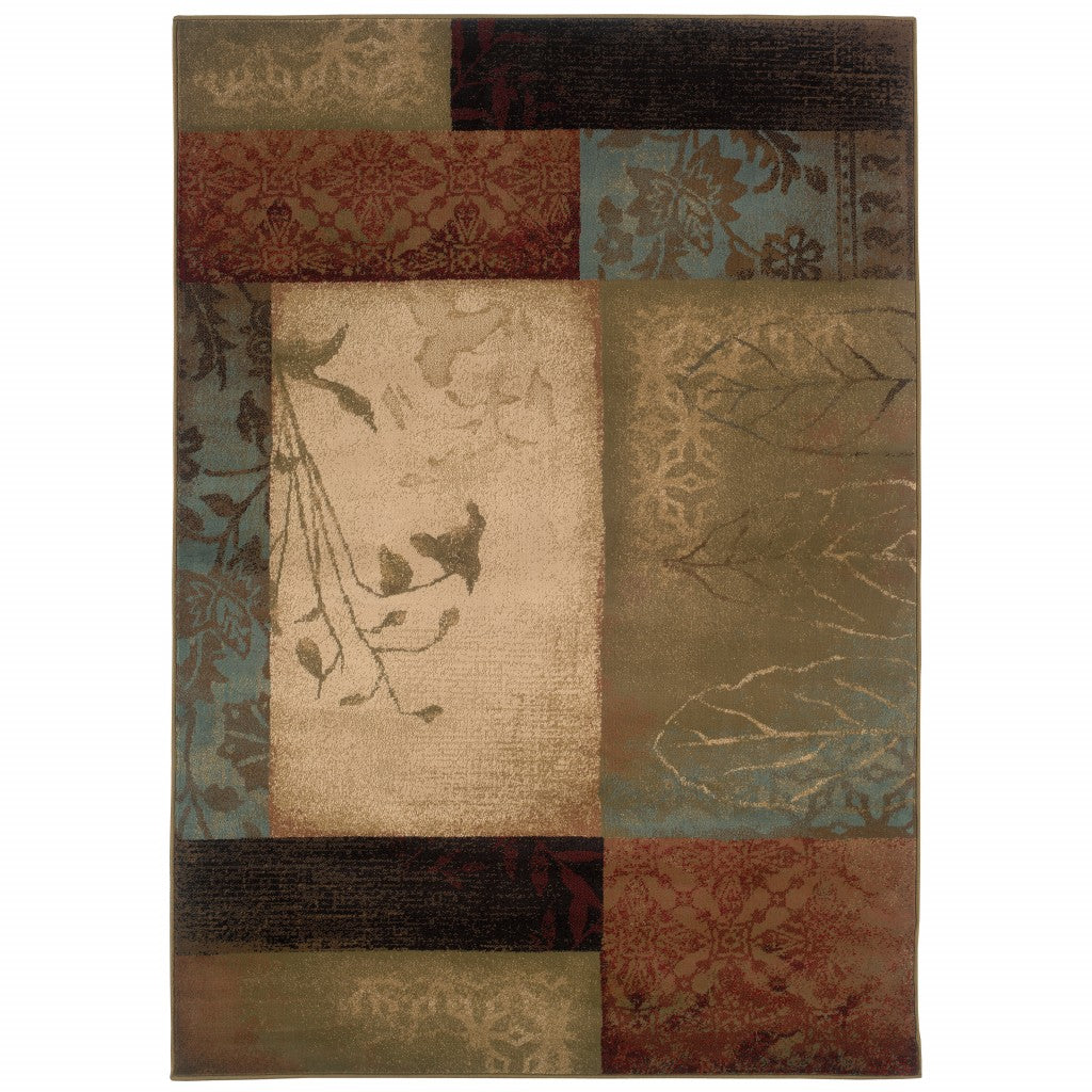 2’ X 8’ Beige And Brown Floral Block Pattern Runner Rug