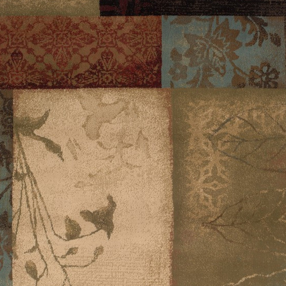 2’ X 8’ Beige And Brown Floral Block Pattern Runner Rug