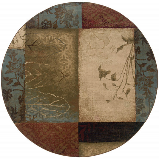 2’ X 8’ Beige And Brown Floral Block Pattern Runner Rug
