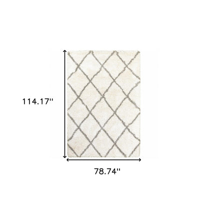 8’ X 11’ Ivory And Gray Geometric Lattice Area Rug
