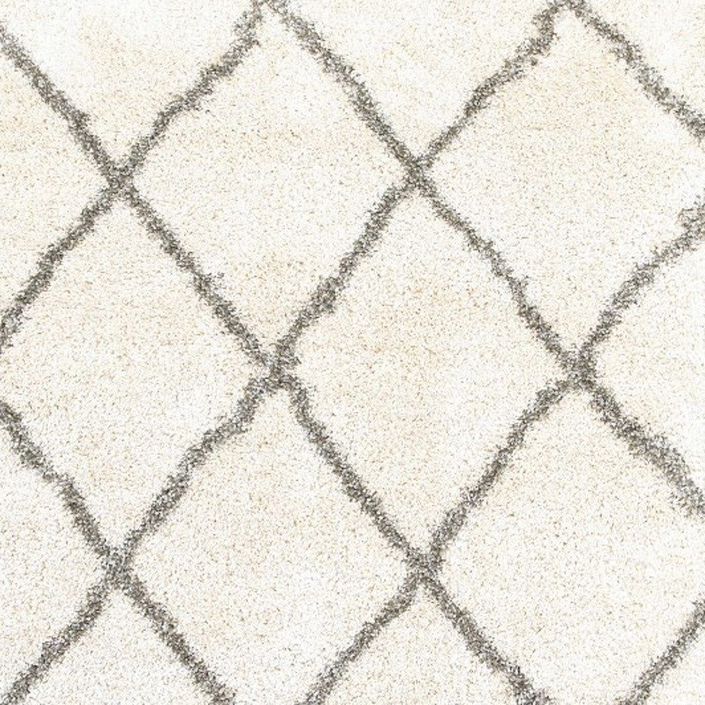 8’ X 11’ Ivory And Gray Geometric Lattice Area Rug