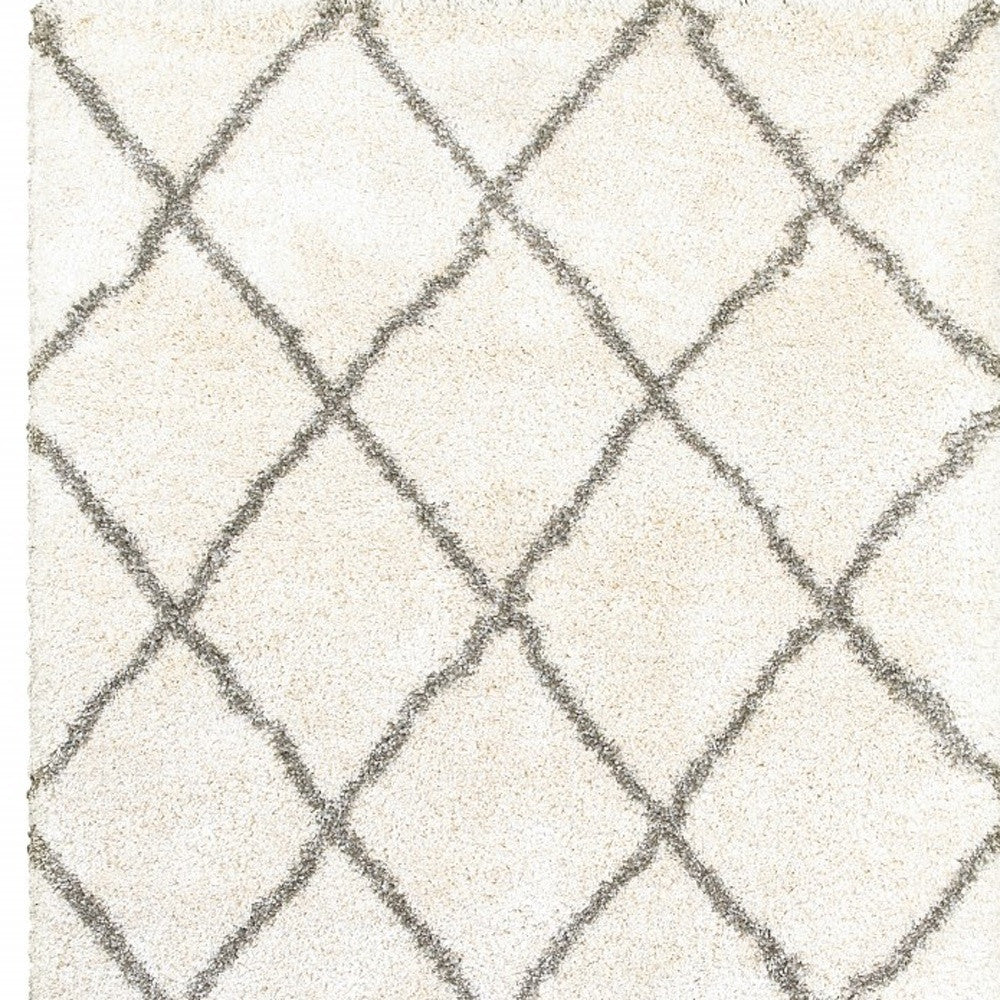 8’ X 11’ Ivory And Gray Geometric Lattice Area Rug