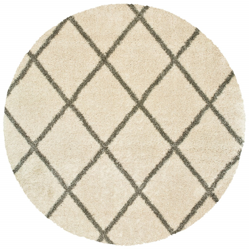 8’ X 11’ Ivory And Gray Geometric Lattice Area Rug