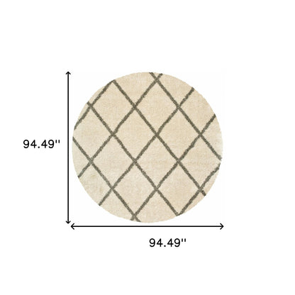 8’ X 11’ Ivory And Gray Geometric Lattice Area Rug