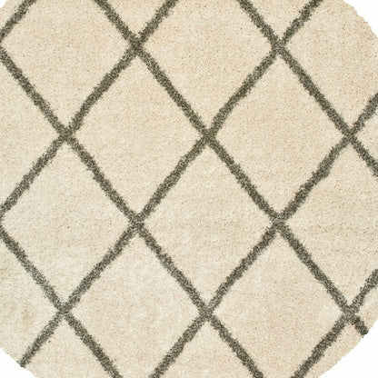 8’ X 11’ Ivory And Gray Geometric Lattice Area Rug