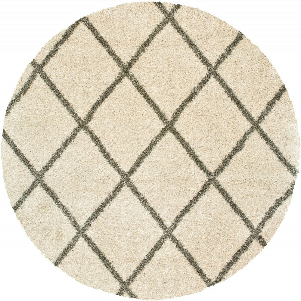 8’ X 11’ Ivory And Gray Geometric Lattice Area Rug