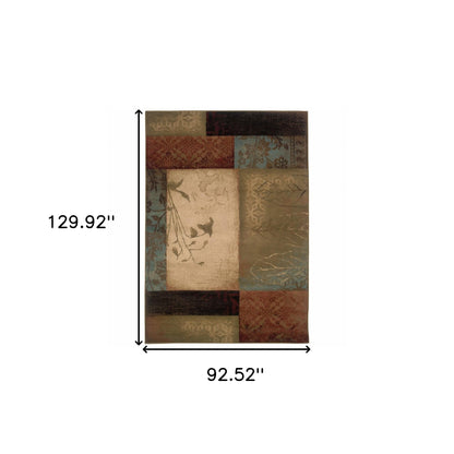 2’ X 8’ Beige And Brown Floral Block Pattern Runner Rug