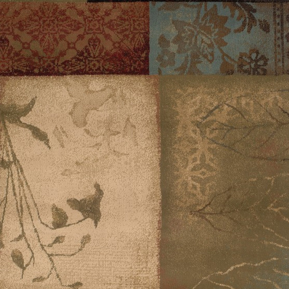 2’ X 8’ Beige And Brown Floral Block Pattern Runner Rug