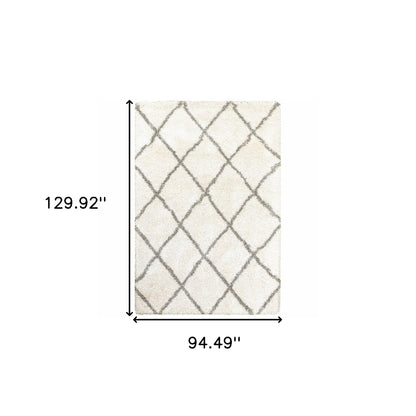 8’ X 11’ Ivory And Gray Geometric Lattice Area Rug