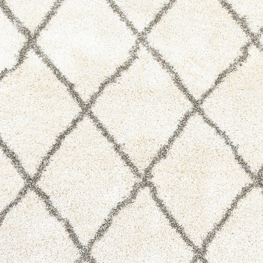 8’ X 11’ Ivory And Gray Geometric Lattice Area Rug