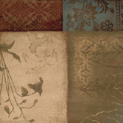 2’ X 8’ Beige And Brown Floral Block Pattern Runner Rug