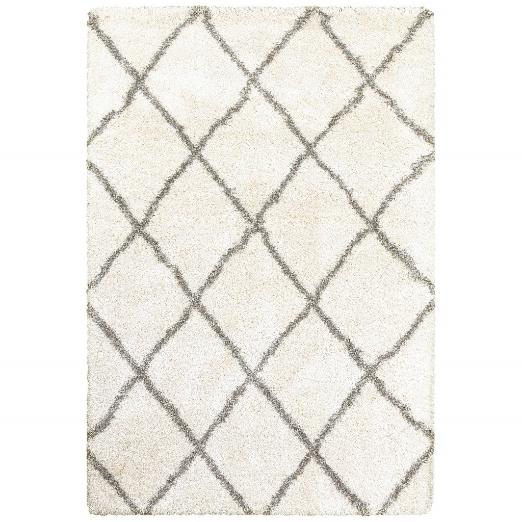 8’ X 11’ Ivory And Gray Geometric Lattice Area Rug